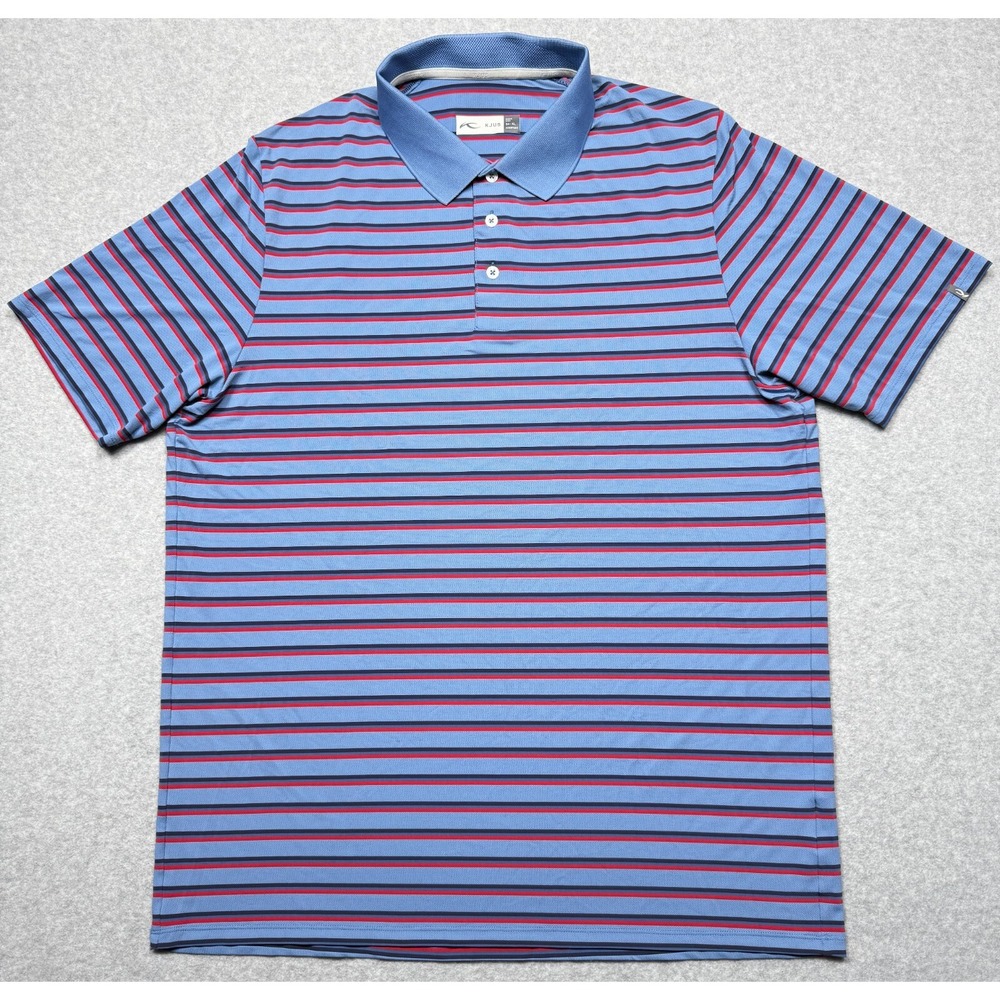 KJUS Polo Shirt Mens XL‎ 54 Blue Stripe Comfort Short Sleeve Performance Golf *